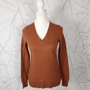 Saks Fifth Avenue Burnt Orange 100% Cashmere V-Neck Sweater